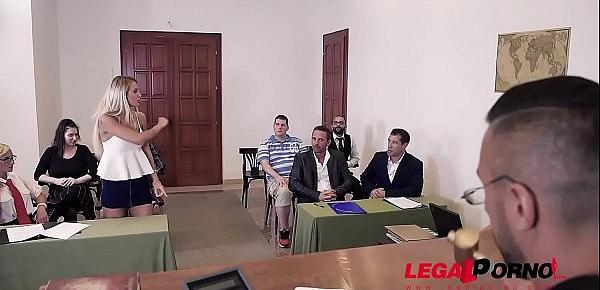  Sexy lawyer Helena Valentine negotiates DP at court with horny babe Aisha GP362